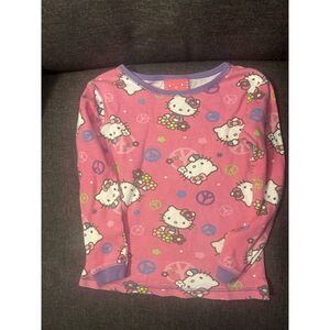 VTG 2011 Hello Kitty Sanrio Pink Peace Sign Flower Pajama Top Long Sleeve Size 6